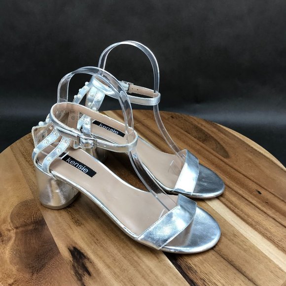 Kensie Silver Faux Leather Strappy Adjustable Sandals Womens Size 7 - Picture 1 of 6